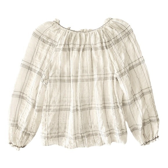 Max Studio White & Black Plaid Long Sleeve Loose Fit Blouse Size L - Picture 6 of 7